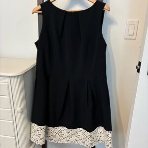 Closet Curves Black Dress with White Lace Trim. Pleated and has pockets. Size 16